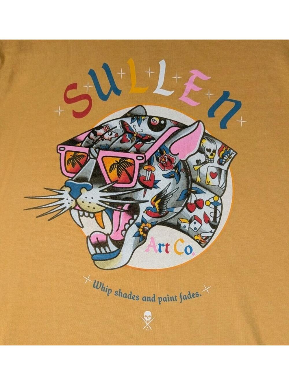 Sullen Art Co Mens 3XL Yellow Graphic Panther Tattoo Streetwear Cotton Tee